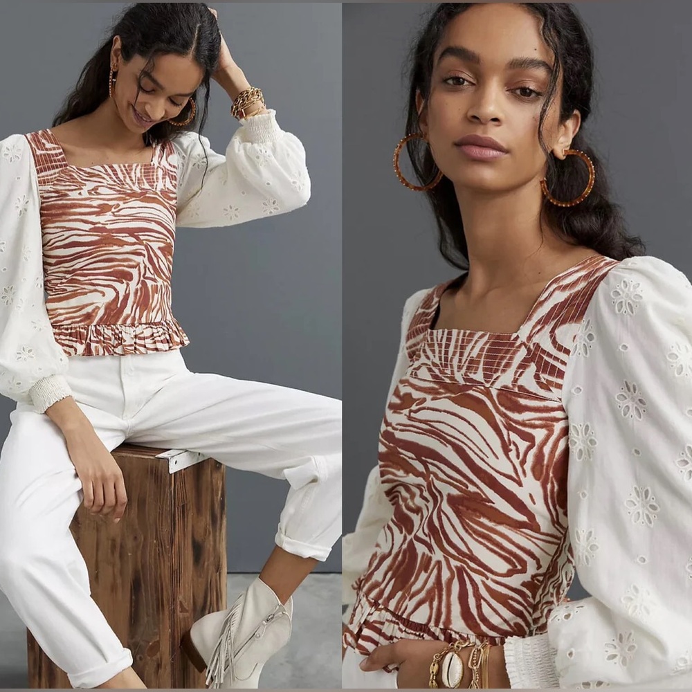 ANTHROPOLOGIE LOVE THE LABEL BOHO EYELET TOP